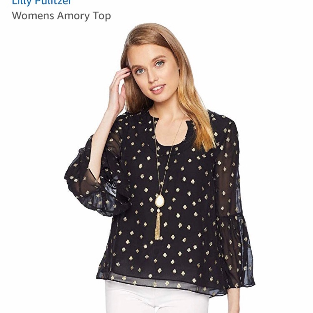 Lilly Pulitzer Amory Top Onyx Starry Clip Chiffon